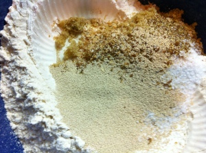 The raw materials: flours, yeast, flax seed, salt